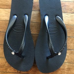 Havaianas Wedge Swarovski Crystal Flip Flops 35